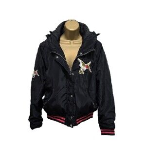 Ultim 8 Bomber Jacket Jrs XL Faux Fur Hummingbird Hoodie Outdoor Embroidered